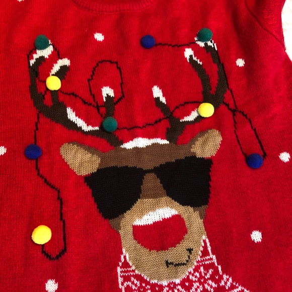 DAISY BOUTIQUE UGLY CHRISTMAS SWEATER XXL REINDEER WITH SUNGLASSES NWT - Picture 8 of 9